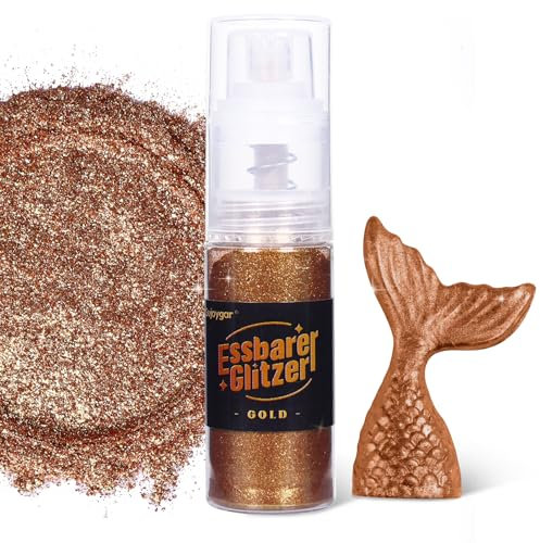 Essbarer Glitzer - 10g Gold Glitzer für Getränke Essbares Glitzerpulver, Lebensmittelfarbe Pulver Goldpulver, Metallisch Glitzerpuder Glitzerspray für Cocktails, Schokolade, Kuchen, Fondant