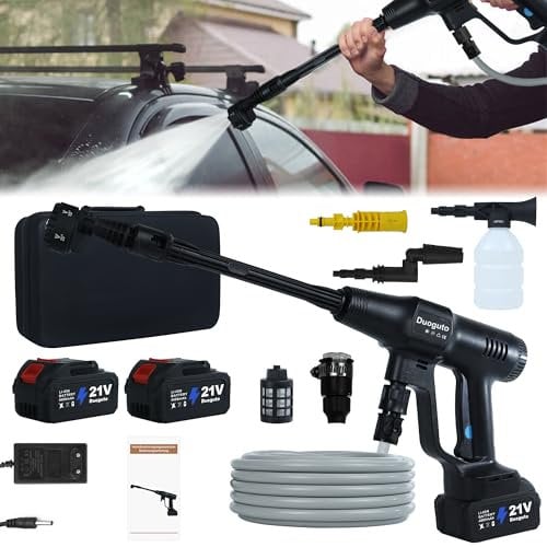 Duoguto 200Bar 2900PSI Hochdruckreiniger Akku Kabelloser mit 3 Geschwindigkeitsstufen, 2 x 4,0AH Akku Hochdruckreiniger Mobiler, Tragbar Batteriebetriebener Akkuhochdruckreiniger für Auto und Garten
