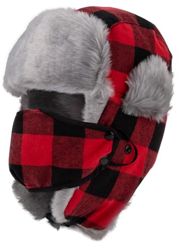 NONMON Unisex Winter Aviator Hat with Ear Flaps and Windproof Removable Face Mask, Warm Faux Fur Hat, Bomber Hat, Women and Men, Trapper Hat for Skiing, Outdoor Activities