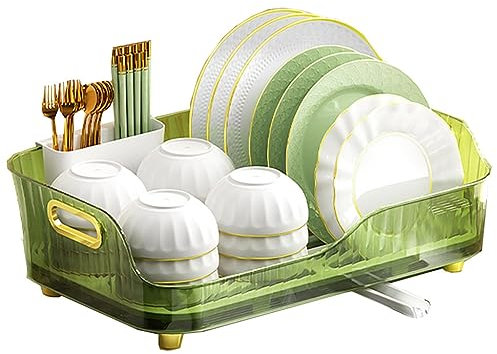 Escurridor de platos con escurridor y soporte para utensilios para encimera de cocina, gran capacidad, ahorro de espacio sobre el fregadero