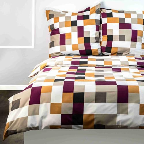 etérea Microfaser Bettwäsche 200x220 cm + 2X 80x80 cm Chars Violett | 100% Polyester · Soft-Peach-Veredlung · Reißverschluss · 60°C waschbar · Ganzjahres · STANDARD 100 by OEKO-TEX