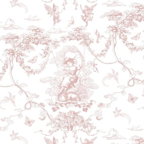 Timeet Peel and Stick Wallpaper Pink and White Self Adhesive Wallpaper Cupid Manor Painting 41x300CM Waterproof Vinyl Warp Sticky Back Wallpaper for Living Room Bedroom Wall Cabinet Shelf
