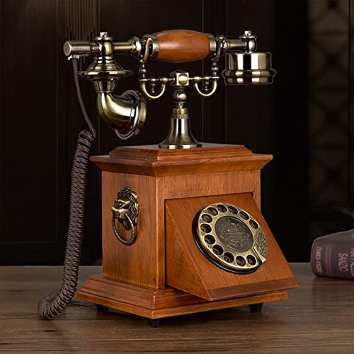 Landline Phone,Retro Rotary Dial Corded Phone, Vintage Desktop Landline Telephone, Wooden Classic Old Fashioned Desk Phone with Redial Function, for Home and Office,A(B)