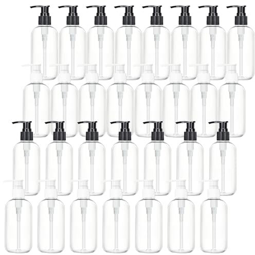 YFNVH 30 Pcs Plastic Pump Bottle 250 ml Clear Empty Shampoo Bottle Bulk, Refillable Lotion Pump Bottles for Travel Transparent Liquid Soap Container for Bathroom Body Wash Essential Oil