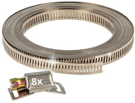 tecuro Endlosband - Schlauchschellen - Set: Band 5 m x 8 mm, Chromstahl W2, inkl. 8 x Gehäuse