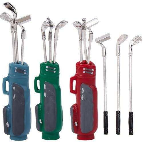GORGECRAFT 3 Set 3 Farben Miniatur Golfschläger Modell Mini Puppenhaus Sportset Mini Haus Dekorationszubehör Rot Grün Blau Metall Sport Golfset Für Puppenhaus Requisiten Kunst Heimdekoration Zubehör