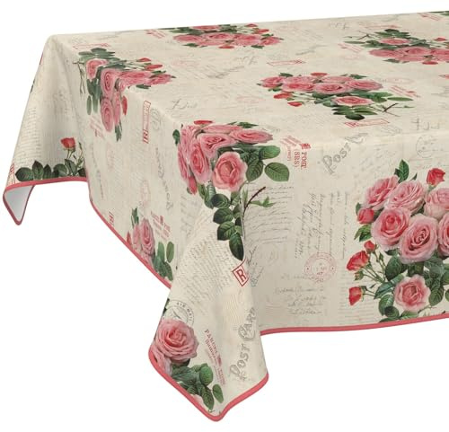 ANRO Wachstuchtischdecke Wachstischdecke Wachstuch Tischdecke abwaschbar Gartentischdecke Postkarte Rosen 200x140cm mit Saum (Eingefasst)