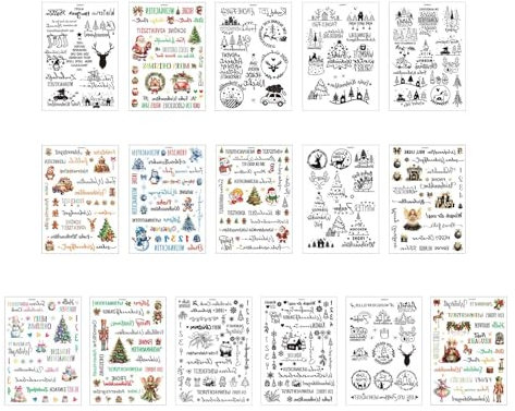 SueaLe 16pcs Weihnachtskerzen Aufkleber Set Stilvolle Kubikdruckkerzenkleber Weihnachtsdesigns Für Dekoration Für Dekoration
