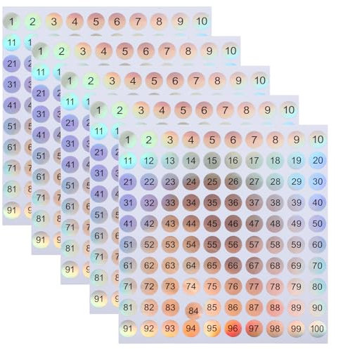 5 Bögen Zahlen Aufkleber Kleine, Laser-Zahlenaufkleber 1-100, Runde reflektierende Aufklebernummern, selbstklebende nummerierte Aufkleber für Büro, Zuhause, Küche, Klassenzimmer