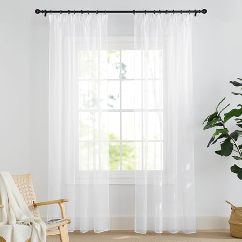 PONY DANCE Wohnzimmer Gardinen mit Kräuselband Vorhang Weiß Transparent | 2er Set H200 x B140 cm, Sheer Curtains, Voile Gardinen, mit Röllchen für Schienensystem, für Schlafzimmer Kinderzimmer