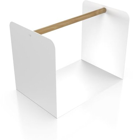 tuning-art KR01 Kaminholzregal Brennholzregal Kaminholzständer Aussen Innen Massiver Edelstahl Pulverbeschichtet Tragegriff, Design:Weiß mit Holzgriff