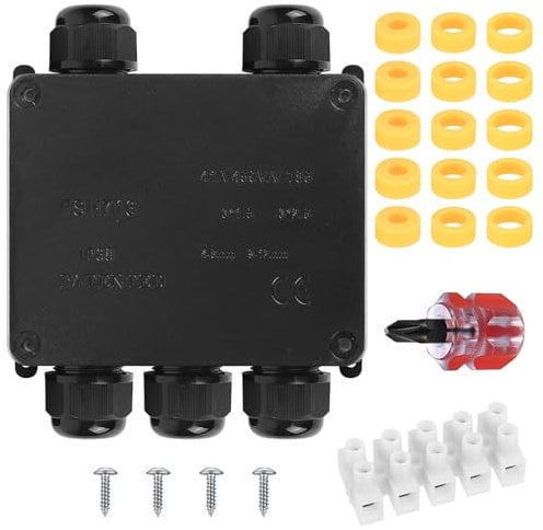 Abzweigdose Wasserdichte Verteilerdose Außen Wasserdicht IP68, 5 Wege Abzweigdose Außen Kabelverbinder Aufputz, Verbindungsdose Anschlussdose Erdkabel Klemmdose für Ø 4-8/8-12/10-14mm(Schwarz)