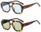 YAMEIZE 70er Jahre Retro Doppelbrücke – Piloten-Sonnenbrille für Damen und Herren – klassische sechseckige Sonnenbrille, quadratische Brillen zum Fahren, Grün und Leopardenblau