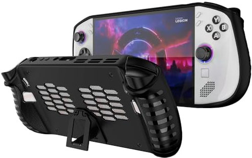 QJONSIU Custodia per Lenovo Legion Go S, [Antigraffio] Morbido TPU Protettiva Custodia con Kickstand, Silicone Custodia Case per Lenovo Legion Go S-Nero