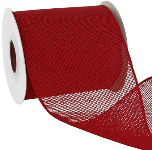 Uiopa Juteband 100mm Breit, 18,2m Vintage Geschenkband Rot mit Draht, Dekoband Jute Sackleinen Ribbon Band für Kränze, Schleifenherstellung, Geschenk, Heimdekoration, DIY Kunsthandwerk