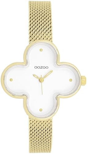 Oozoo Timepieces Damen Uhr in Gold I Armbanduhr Damen mit Lederarmband I Moderne Uhr für Frauen I Edle Analog Damenuhr in Kleeblattform 32x32mm Gehäuse C11520