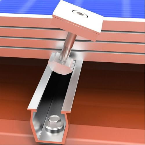 Système de fixation de panneau solaire en aluminium pour toiture trapézoïdale, avec profils percés et ruban d'étanchéité (2 rails + 2 pinces centrales (pour 30 mm)
