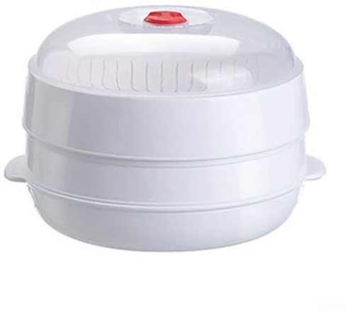 Honseadek Gemüse-Dampfgarer für Mikrowelle mit Deckel, zum Dämpfen verschiedener Lebensmittel, erhältlich in zweilagiger und einlagiger Version (doppelte Ebenen)