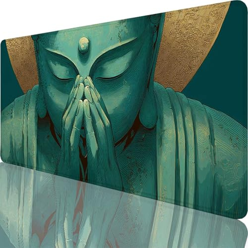 Gaming Mauspad Grün Mauspad XXL 700x300x3 mm XXL Mousepad Zen Mousepad Gaming Zubehör, Schreibtischunterlage Design Vernähte Kanten, Wasserdicht und Langlebig für Home Zimmer Deko, Geschenk l-1854