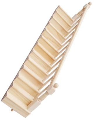 Warmhm Miniature Wooden Staircase Right Handrail for Playhouse, Unfinished DIY Mini House Furniture Accessory, Small Scale Wooden Mini House Stair