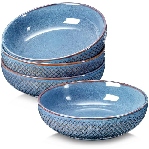 NUTRIUPS Keramic Salatschüssel 4er Set Ø 21,5 cm, 1,2L Bowl Schüssel Groß aus Keramik, Servierschüssel Premium Porzellan (Vintage Blau)