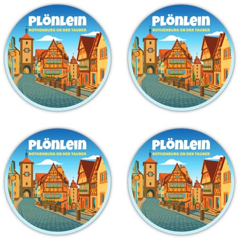 Laminierte Aufkleber: 100 mm, 4 Stück - Plönlein Rothenburg ob der Tauber Outdoor Stadtmotiv Sticker