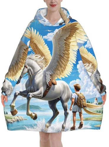 KWQDOZF Tragbarer Kapuzenpullover mit Pegasus-Print für Erwachsene, kuscheliger Kapuzenpullover für Herren Mutter oder Freundin