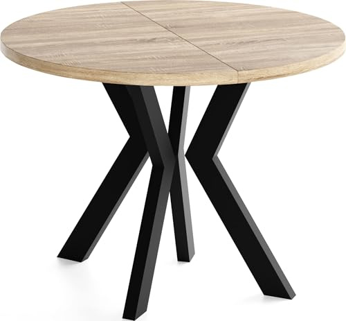 Runder Esstisch Ausziehbar 100-200 cm XXL Groß – Verlängerbar, für 5-10 Personen mit Schwarzen Holzbeinen – Tisch für Wohnzimmer & Esszimmer in Eiche Sonoma Hellbraun