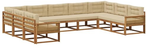 vidaXL Outdoor-Sofagarnitur mit Kissen 9 pcs Natur und Beige, Zeitgemäße Gartenmöbel, modernes Sofa-Set, gemütliche Lounge für den Pool, Sitzgruppe für den Garten