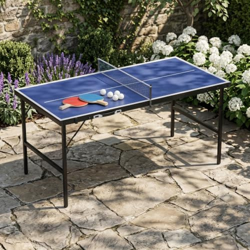 Suusolny Mini Tischtennisplatte TragbareKofferdesign,152,5 x 76 x 71 cm Faltbare Mit Tischtennisschläger Set,Tischtennisbällen & Netz(Blau/Schwarz)