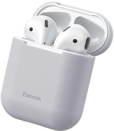 Baseus Ultra Thin Silica für AirPods 1 & 2 kompatible Kopfhörer Schutzhülle Grau - Weiß mit Ultra Slim Silica Gel Beschichtung Stoßfest Staubdicht Weiche und Flexible Ohrstöpsel