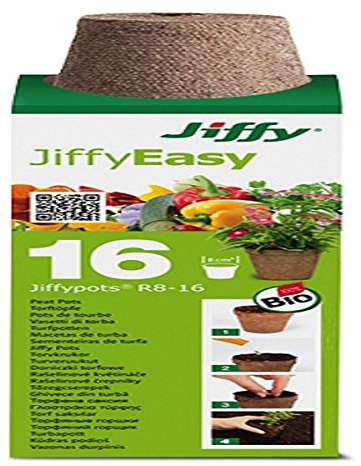 Jiffy 110004 8 cm Anzuchttöpfe rund (16 Stück) Torf-Anzuchttöpfe