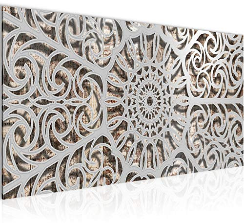 Runa Art Wandbild Mandala Abstrakt 1 Teilig 100 x 40 cm Modern Bild auf Vlies Leinwand Orientalisch Wohnzimmer Schlafzimmer Grau 506112c