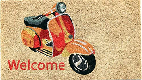 Coco & Coir Door Mats Indoor/Outdoor | Non Slip Colourful Lifestyle Entrance Mat (Scooter Ride 45cm x 75cm)