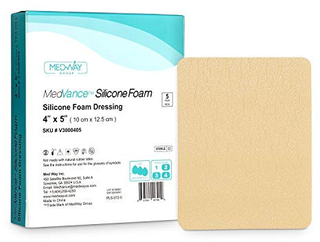 MedVance TM Silicone - Silicone Adhesive Foam Absorbent Dressing, 10 cm x 12.5 cm Box of 5 dressings
