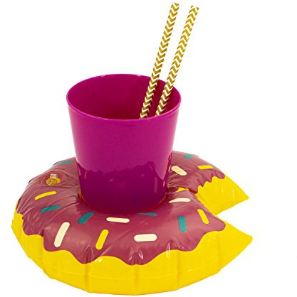 Oblique Unique® Aufblasbarer Getränkehalter Trinkhalter Flamingo Einhorn Donut Fußball Palme - wählbar - Cup Holder Mini Pool Spielzeug (Donout)