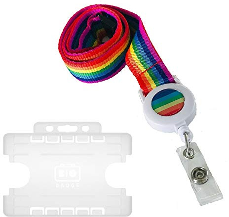 20 mm Badge Reel Schlüsselband mit Sicherheitsclip und doppelt Horizontal Kartenhalter regenbogenfarben