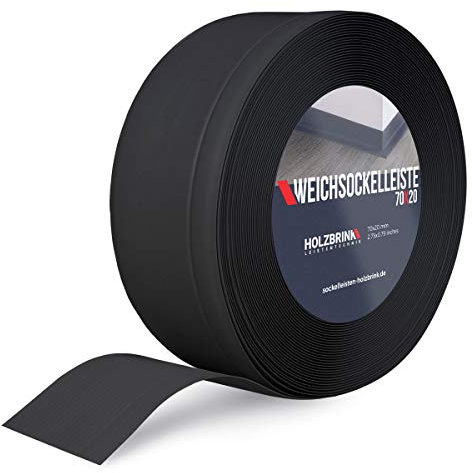 HOLZBRINK Plinthe PVC flexible 70x20mm, 5 m | Plinthe souple pour protéger mur cuisine, finition plan de travail | Cornière PVC | Couleur : noir