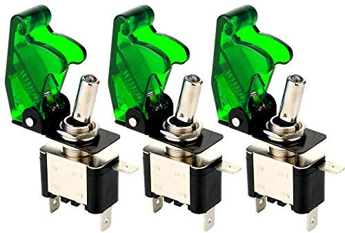 Gebildet 3-teiliger Wippschalter mit Grüner LED-Beleuchtung, mit wasserdichter Kofferraumabdeckung, 20A, 12V-24V DC, 3-poliger SPST Ein/Ausschalter mit Metallgriff, Verwendet für Auto, LKW, Boot