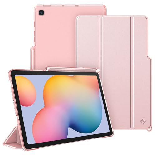 FINTIE SlimShell Case for Samsung Galaxy Tab S6 Lite 10.4 Inch 2024/2022/ 2020, Lightweight Stand Translucent Frosted Back Cover with S Pen Holder, Auto Wake/Sleep, Rose Gold