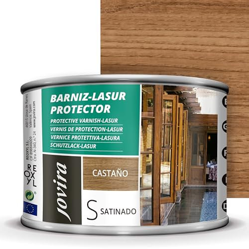 JOVIRA PINTURAS BARNIZ-LASUR Protector Satinado (7 colores) Protege, decora y embellece todo tipo de madera (375 Mililitros, Castaño) H-29