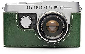 Case for Pen FT, Zakao Handmade Genuine Real Leather Half Film Camera Case Bag Cover for Olympus Pen FT with Hand Strap (Green)