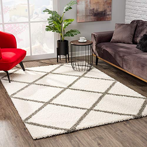 SANAT Madrid Shaggy Teppich - Hochflor Teppiche für Wohnzimmer, Schlafzimmer, Küche - Creme, Größe: 80x150 cm