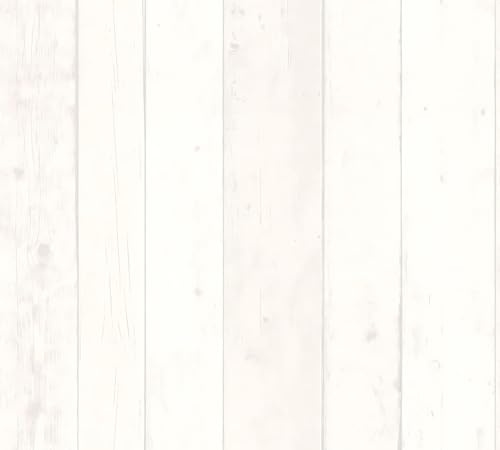 Profhome Holzoptik Tapete 855046-GU Vliestapete weiß grau 0,53 m x 10,05 m / 5,33 m2
