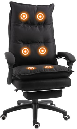 Vinsetto Fauteuil de Bureau massant, Chaise de Bureau, Chaise Ergonomique avec Hauteur réglable, Dossier inclinable, Repose-Pied intégré et télécommande Filaire, pivotant à 360°, Toile de Lin Noir