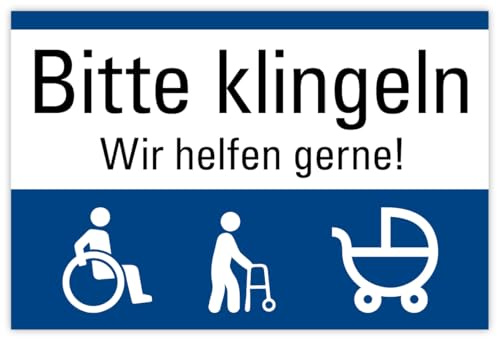 Aufkleber Hinweis „Bitte klingeln - Wir helfen gerne!“ Folie selbstklebend | Größe wählbar Made in Germany, Größe: 10x15 cm