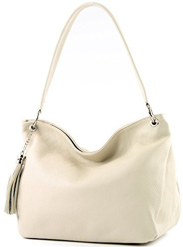 modamoda de - T154 - ital Schultertasche Umhängetasche aus Leder, Farbe:Creme