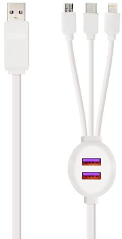 Multi Charger Cable 3 in 1 Charging Cable with 2 USB Ports and Micro USB Type C Multi Charger Connector for iPhone 13 12 11, Android Samsung Galaxy, Nokia, LG, Sony, PS4, Kindle,Tablet (white 1.2m)