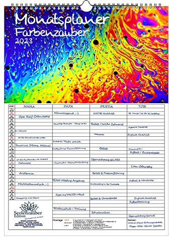 Wandplaner Familienplaner 4 Spalten - Farbenzauber DIN A3 Kalender für 2023 Farben Colours