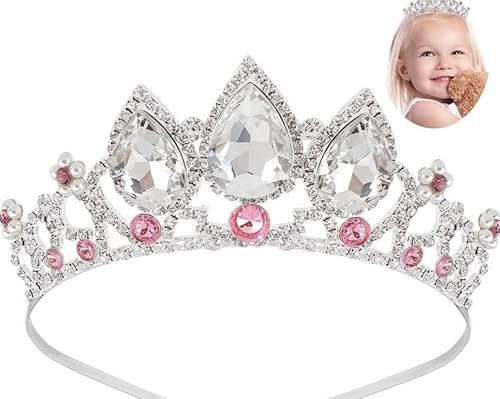 Mädchen Prinzessin Tangled Kristall Strass Cosplay Tiara Stirnband Krone für Prom Halloween Geburtstag Kostüm Party (Silber Rosa)